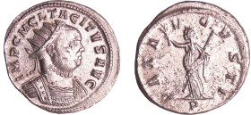 Tacite - Aurélianus (276, Ticinum) - La Paix
A/ IMP C M CL TACITVS AVG. Buste radié et lauré à droite. 
R/ PAX AVGVSTI // P La Paix debout à gauche,...
