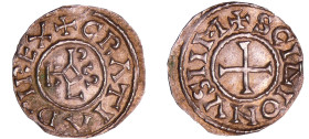 Charles II le Chauve (840-877) - Denier (Saint-Denis)
A/ + GRATIA D-I REX. Monogramme de Karolus. 
R/ + SCI DIONVSIIM. Croix.
SUP
Nou.199c-Dep.896...