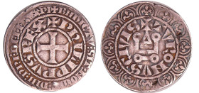 Philippe IV (1285-1314) - Gros tournois à l'O rond
A/ + BNDICTV: SIT: NOmE: DNI: nRI: DEI: IhV. XPI. intérieur : PhILIPPVS•REX. Croix. 
R/ + TVRONV•...