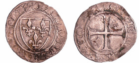 Charles VI (1380-1422) - Demi-guénar - Montpellier 
A/ + KAROLVS FRANCORV REX Trois lis.
R/ + SIT NOME DNI BENEDICTV. Croix cantonnée d'une couronne...