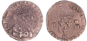 Henri II (1547-1559) - Teston à la tête nue - 3ème type - 1559 K (Bordeaux)
A/ + HENRICVS. II. D. G. FRANC. REX. Buste nu à droite. 
R/ + XPS. VINCI...