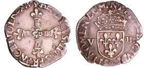 Henri III (1574-1589) - Huitième d'écu - 1579 9 (Rennes)
A/ + HENRICVS III D G FRANC ET POL REX. Croix fleurdelisée. 
R/ + SIT NOMEN DOMINI BENEDICT...