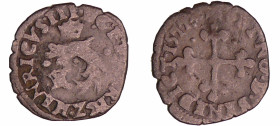Henri III (1574-1589) - Liard du Dauphiné - 1er type - 1577 (Grenoble)
A/ HENRIVS. III. D. G. F. POL. R. Ecu de France échancré, sous une couronnelle...
