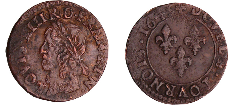 Louis XIII (1610-1643) - Double tournois de Warin - 1643
TTB
L4L.88-Ga.12
 Cu...