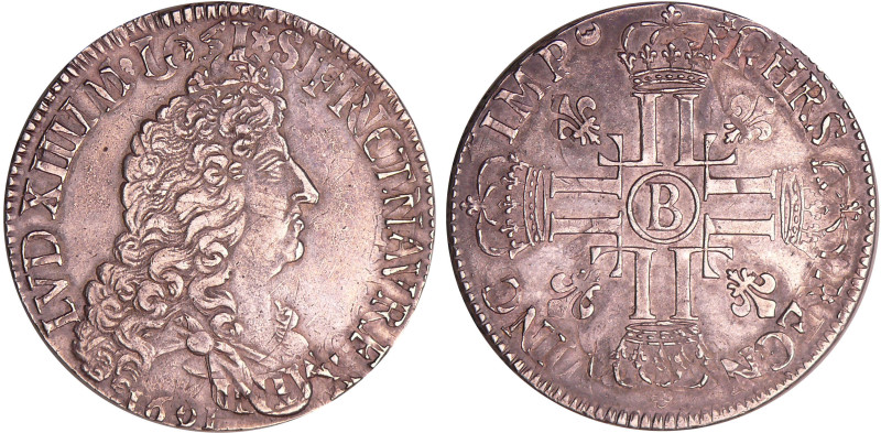 Louis XIV (1643-1715) - Ecu aux 8 L, 1er type - 1691 B (Rouen) flan réf.
TTB+
...