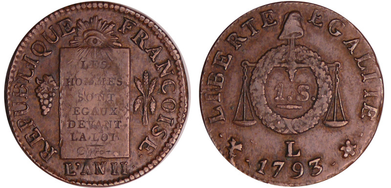 Convention (1792-1795) - Sol à la balance - An II - 1793 L (Bayonne)
TTB
Ga.19...