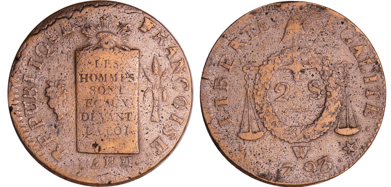 Convention (1792-1795) - 2 sols à la balance type FRANCOISE - An II - 1793 W (Li...