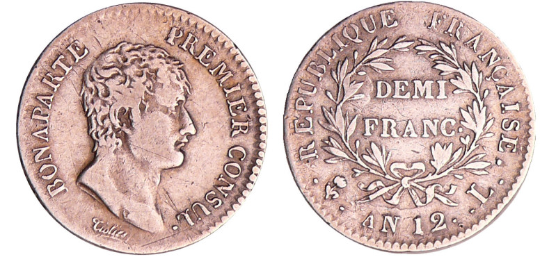 Consulat (1799-1804) - 1/2 franc An 12 L (Bayonne)
TB+
Ga.394-F.173
 Ar ; 2.4...