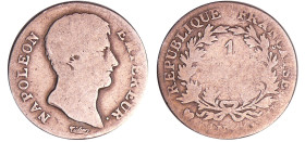 Napoléon 1er (1804-1814) - 1 franc An 14 U (Turin)
B
Ga.443-F.201
 Ar ; 4.62 gr ; 23 mm