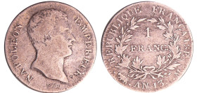 Napoléon 1er (1804-1814) - 1 franc An 13 M (Toulouse)
TB
Ga.443-F.201
 Ar ; 4.84 gr ; 23 mm