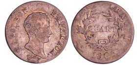 Napoléon 1er (1804-1814) - 1/4 de franc empereur 1806 I (Limoges)
TB
Ga.347-F.159
 Ar ; 1.22 gr ; 15 mm