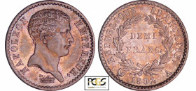 Napoléon 1er (1804-1814) - 1/2 franc tête de nègre 1807 A (Paris)
PCGS MS 62
Ga.397-F.176
 Ar ; 2.51 gr ; 18 mm