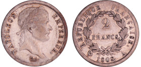 Napoléon 1er (1804-1814) - 2 francs revers république 1808 A (Paris)
TTB
Ga.500-F.254
 Ar ; 9.94 gr ; 27 mm