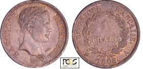Napoléon 1er (1804-1814) - 1 franc revers république 1808 A (Paris)
PCGS MS 62
Ga.446-F.204
 Ar ; 4.97 gr ; 23 mm