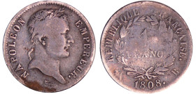 Napoléon 1er (1804-1814) - 1 franc revers république 1808 B (Rouen)
B+
Ga.446-F.204
 Ar ; 4.44 gr ; 23 mm