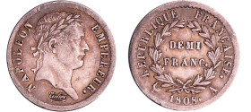 Napoléon 1er (1804-1814) - 1/2 franc revers république 1808 A (Paris)
TTB
Ga.398-F.177
 Ar ; 2.46 gr ; 18 mm