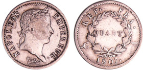 Napoléon 1er (1804-1814) - 1/4 de franc revers république 1807 A (Paris)
TTB
Ga.349-F.161
 Ar ; 1.20 gr ; 15 mm