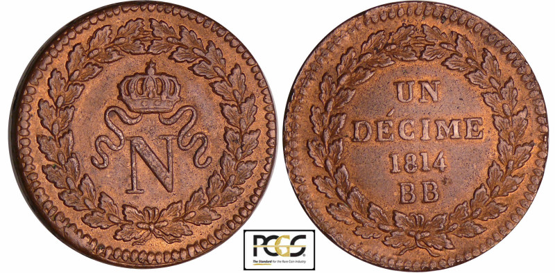 Napoléon 1er (1804-1814) - Un décime Blocus de Strasbourg 1814 BB
PCGS AU 55 BN...