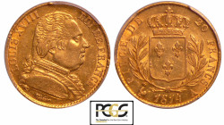 Louis XVIII (1815-1824) - 20 francs au buste habillé 1814 A (Paris)
PCGS AU 55
Ga.1026-F.517
 Au ; -- ; 21 mm