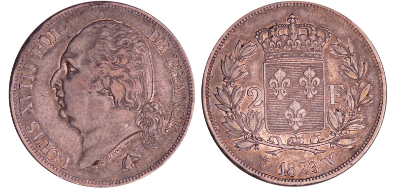 Louis XVIII (1815-1824) - 2 francs au buste nu 1823 W (Lille)
TTB
Ga.513-F.257...