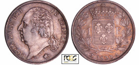 Louis XVIII (1815-1824) - 1 franc au buste nu 1822 A (Paris)
PCGS AU 58
Ga.449-F.206
 Ar ; 4.95 gr ; 23 mm