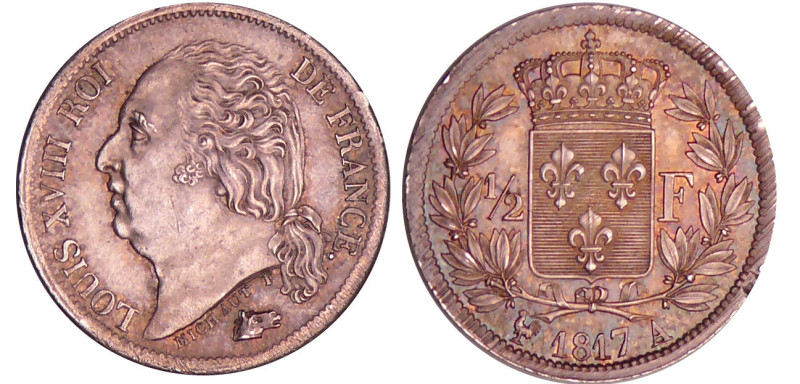 Louis XVIII (1815-1824) - 1/2 franc au buste nu 1817 A (Paris)
SUP+
Ga.401-F.1...