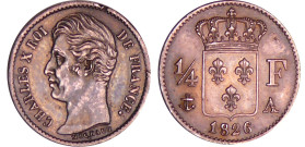 Charles X (1824-1830) - 1/4 de franc 1826 A (Paris)
SUP
Ga.353-F.164
 Ar ; 1.25 gr ; 15 mm