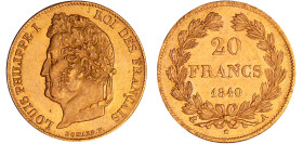 Louis-Philippe Ier (1830-1848) - 20 francs tête laurée 1840 A (Paris)
SPL
Ga.1031-F.527
 Au ; 6.45 gr ; 21 mm