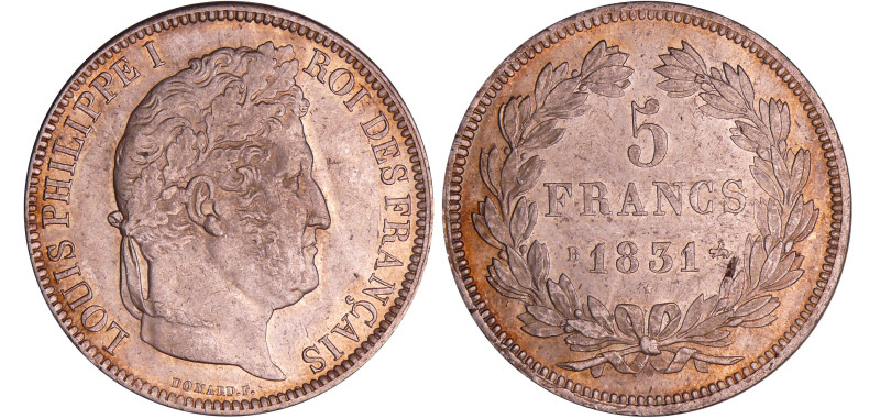 Louis-Philippe Ier (1830-1848) - 5 francs tête laurée 2ème type 1831 B (Rouen)
...