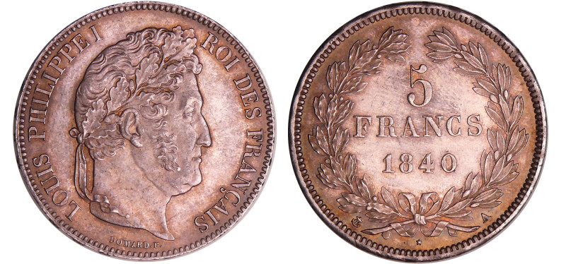 Louis-Philippe Ier (1830-1848) - 5 francs tête laurée 2ème type 1840 A (Paris)
...