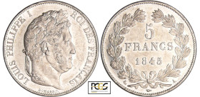 Louis-Philippe Ier (1830-1848) - 5 francs tête laurée 3ème type 1845 A (Paris)
PCGS AU 55
Ga.678a-F.325
 Ar ; 24.94 gr ; 37 mm