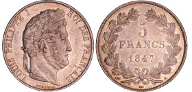 Louis-Philippe Ier (1830-1848) - 5 francs tête laurée 3ème type 1847 A (Paris)
SUP
Ga.678a-F.325
 Ar ; 24.94 gr ; 37 mm