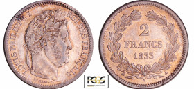 Louis-Philippe Ier (1830-1848) - 2 francs 1833 A (Paris)
PCGS MS 62
Ga.520-F.260
 Ar ; 9.98 gr ; 27 mm