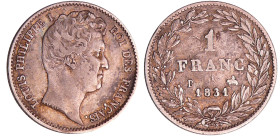 Louis-Philippe Ier (1830-1848) - 1 franc tête nue 1831 B (Rouen)
TTB
Ga.452-F.209
 Ar ; 4.92 gr ; 23 mm
