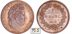 Louis-Philippe Ier (1830-1848) - 1 franc tête laurée 1838 A (Paris)
PCGS MS 64
Ga.453-F.210
 Ar ; 4.98 gr ; 23 mm