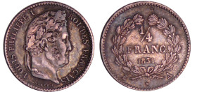 Louis-Philippe Ier (1830-1848) - 1/4 de franc 1831 A (Paris)
SUP
Ga.355-F.166
 Ar ; 1.22 gr ; 15 mm
