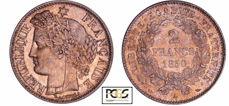 Deuxième république (1848-1852) - 2 francs Cérès 1850 A (Paris)
PCGS MS 64
Ga....