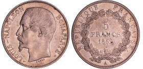 Louis Napoléon Bonaparte (1848-1852) - 5 francs 1852 A (Paris)
TTB+
Ga.726-F.329
 Ar ; 24.89 gr ; 37 mm