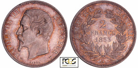 Napoléon III (1852-1870) - 2 francs tête nue 1853 A (Paris)
PCGS MS 62
Ga.523-F.262
 Ar ; 10.01 gr ; 27 mm