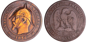 Napoléon III (1852-1870) - 10 centimes tête nue 1856 B (Rouen) satirique
TB
Ga.248-F.133
 Br ; 9.36 gr ; 30 mm