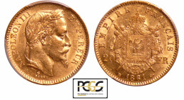 Napoléon III (1852-1870) - 20 francs tête laurée 1861 BB (Strasbourg)
PCGS AU 58
Ga.1062-F.532
 Au ; -- ; 21 mm