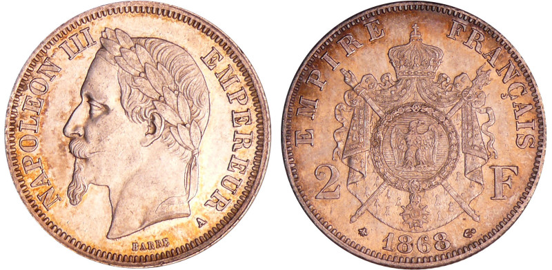 Napoléon III (1852-1870) - 2 francs tête laurée 1868 A (Paris)
SUP+
Ga.527-F.2...