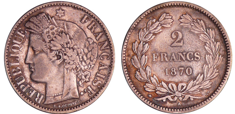 Troisième république (1871-1940) - 2 francs Cérés sans légende 1870 A (Paris)
T...