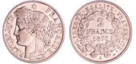 Troisième république (1871-1940) - 2 francs Cérès avec légende 1870 A (Paris) petit a
SUP
Ga.530-F.265
 Ar ; 9.94 gr ; 27 mm