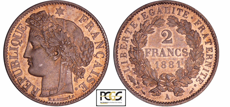 Troisième république (1871-1940) - 2 francs Cérès avec légende 1881 A (Paris)
P...