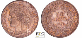Troisième république (1871-1940) - 50 centimes Cérès 1871 K (Bordeaux)
PCGS MS 62
Ga.419-F.189
 Ar ; 2.43 gr ; 18 mm