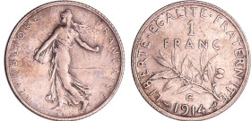 Troisième république (1871-1940) - 1 franc Semeuse 1914 C
SUP+
Ga.467-F.217
 Ar ; 4.99 gr ; 23 mm