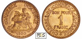 Troisième république (1871-1940) - 1 francs Chambre de commerce 1920
PCGS MS 63
Ga.468-F.218
 Br-Al ; 4.09 gr ; 23 mm