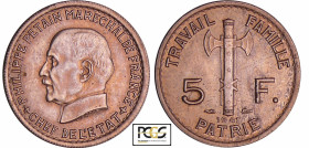 Etat Français (1940-1944) - 5 francs maréchal Pétain 1941
PCGS MS 62
Ga.764-F.338
 Cupro-Nickel ; 3.94 gr ; 22 mm
