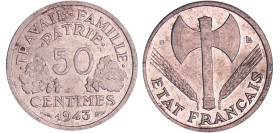 Etat-Français (1940-1944) - 50 centimes Bazor 1943 B (Beaumont-le-Roger)
SUP+
Ga.425-F.196
 Al ; 0.71 gr ; 18 mm